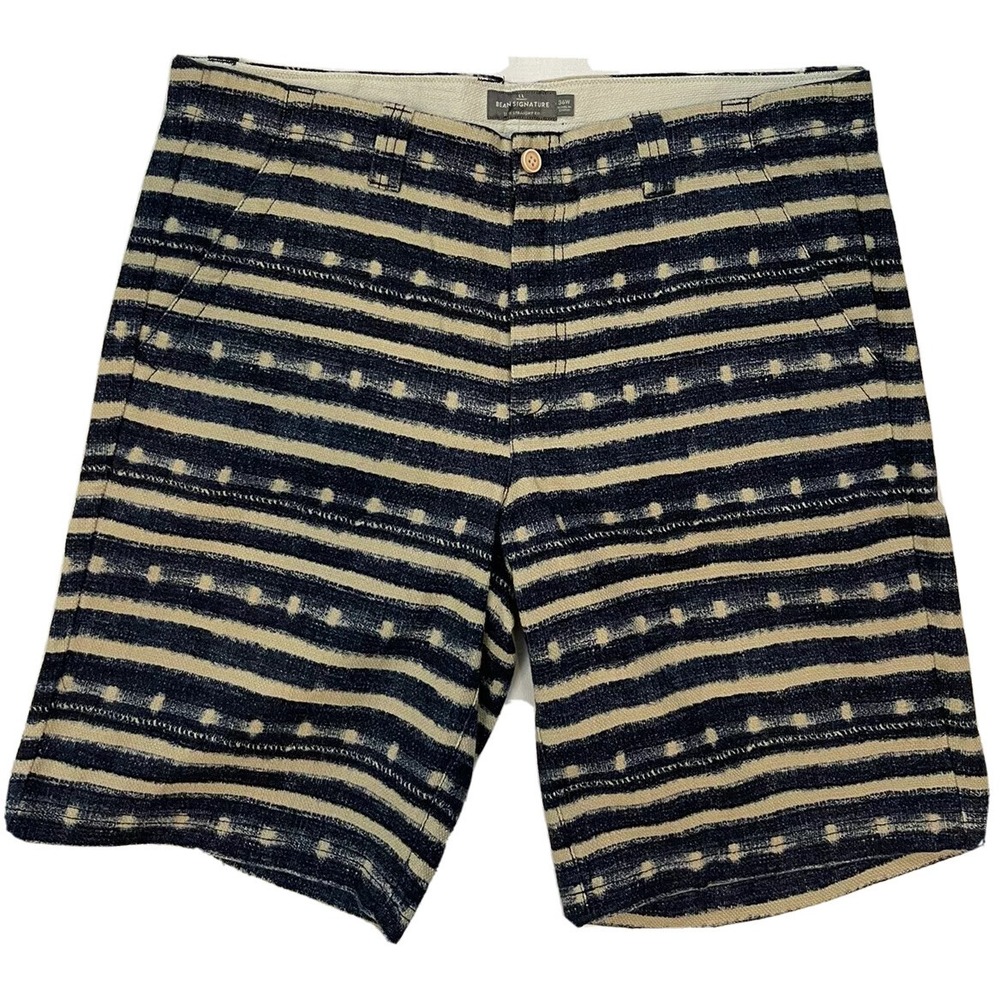 LL Bean Signature Shorts Mens 36 Blue Indigo Dye Striped Heavy Canvas Slim Fit